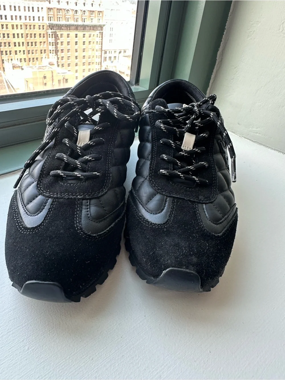 Tory Burch Black Quilted Lace-Up Sneakers with Contrast Midsole